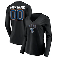 Women's Black New York Mets Personalized Cooperstown Collection Alternate Winning Streak Long Sleeve V-Neck T-Shirt