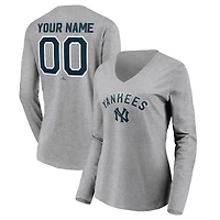 Women's Gray New York Yankees Personalized Cooperstown Collection Alternate Winning Streak Long Sleeve V-Neck T-Shirt