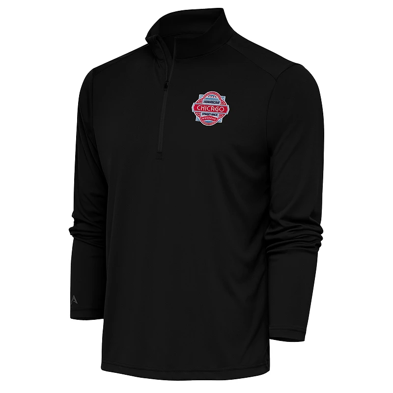 Men's Antigua Black Chicago Street Race Tribute Quarter-Zip Pullover Top