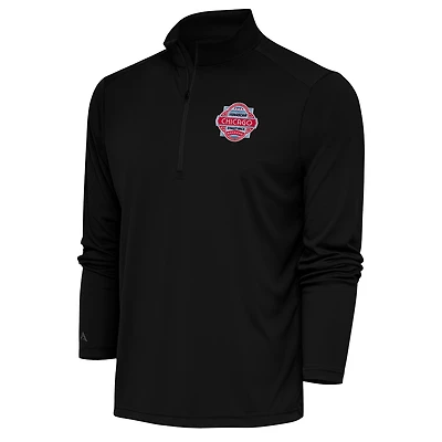 Men's Antigua Black Chicago Street Race Tribute Quarter-Zip Pullover Top