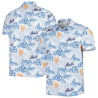 Men's Reyn Spooner White New York Mets Cooperstown Collection Puamana Print Polo