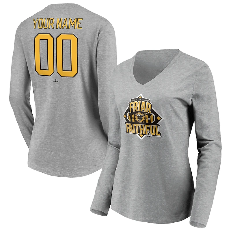Women's Gray San Diego Padres Personalized Hometown Legend Long Sleeve V-Neck T-Shirt