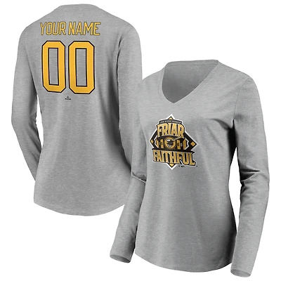 Women's Gray San Diego Padres Personalized Hometown Legend Long Sleeve V-Neck T-Shirt