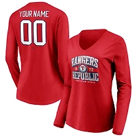 Women's Red Texas Rangers Personalized Hometown Legend Long Sleeve V-Neck T-Shirt