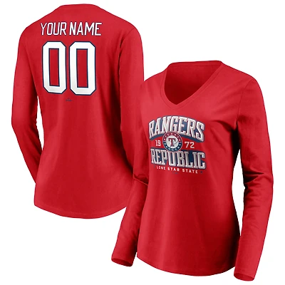 Women's Red Texas Rangers Personalized Hometown Legend Long Sleeve V-Neck T-Shirt