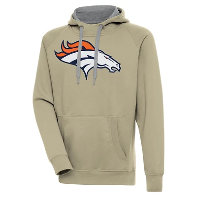 Men's Antigua  Khaki Denver Broncos Primary Logo Victory Pullover Hoodie