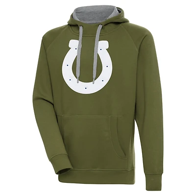Men's Antigua  Olive Indianapolis Colts Primary Logo Victory Pullover Hoodie