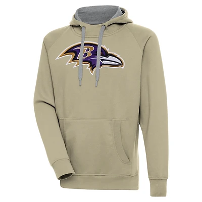 Men's Antigua  Khaki Baltimore Ravens Primary Logo Victory Pullover Hoodie