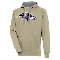Men's Antigua  Khaki Baltimore Ravens Primary Logo Victory Pullover Hoodie