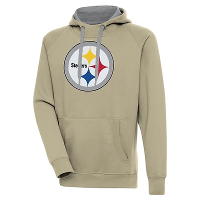 Men's Antigua  Khaki Pittsburgh Steelers Primary Logo Victory Pullover Hoodie