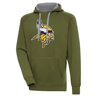 Men's Antigua  Olive Minnesota Vikings Primary Logo Victory Pullover Hoodie
