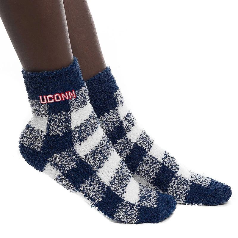 Women's ZooZatz UConn Huskies Fuzzy Buffalo Check Ankle Socks