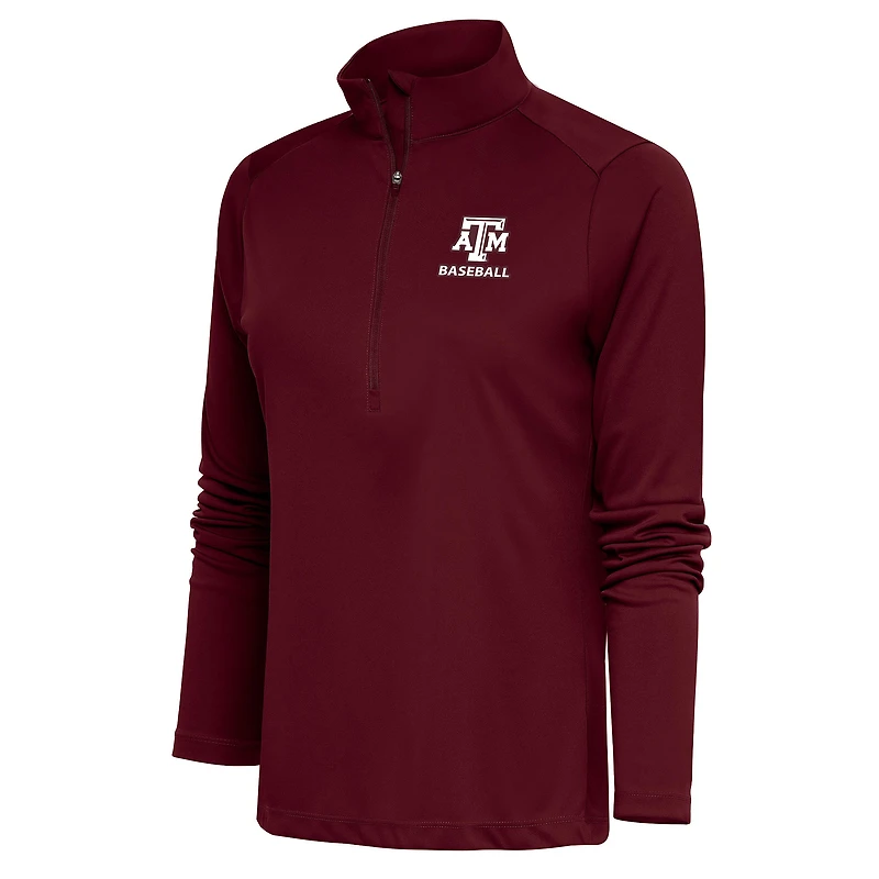 Women's Antigua  Maroon Texas A&M Aggies Baseball Tribute Half-Zip Pullover Top