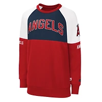 Women's Starter Red/Navy Los Angeles Angels Baseline Raglan Pullover Sweatshirt