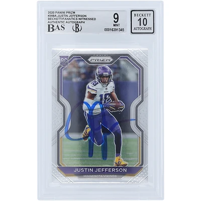 Justin Jefferson Minnesota Vikings Autographed 2020 Panini Prizm #398 Beckett Fanatics Witnessed Authenticated 9/10 Rookie Card