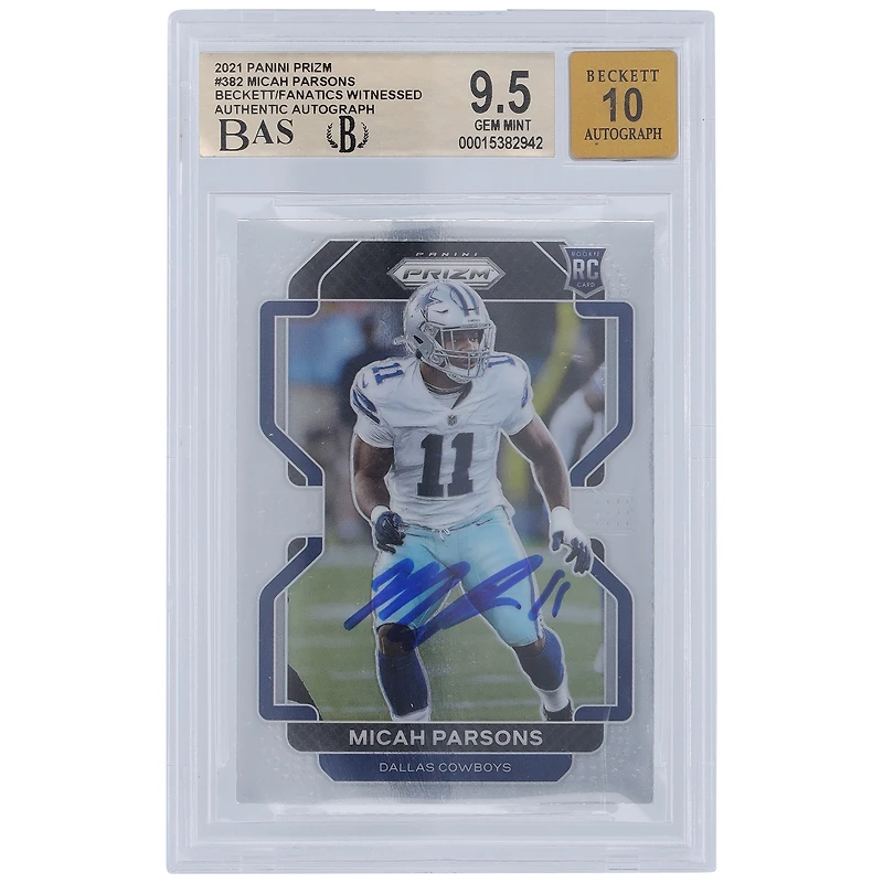 Micah Parsons Dallas Cowboys Autographed 2021 Panini Prizm #382 Beckett Fanatics Witnessed Authenticated /10 Rookie Card