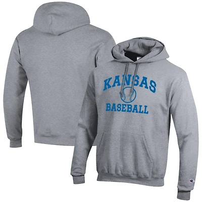 Men's Champion  Gray Kansas Jayhawks Baseball Icon Powerblend Pullover Hoodie