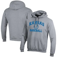 Men's Champion  Gray Kansas Jayhawks Baseball Icon Powerblend Pullover Hoodie