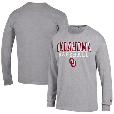 Men's Champion  Gray Oklahoma Sooners Baseball Stack Long Sleeve T-Shirt