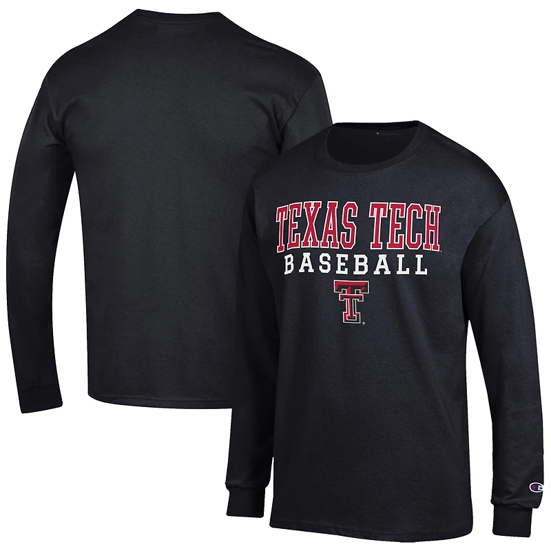 Men's Champion  Black Texas Tech Red Raiders Baseball Stack Long Sleeve T-Shirt
