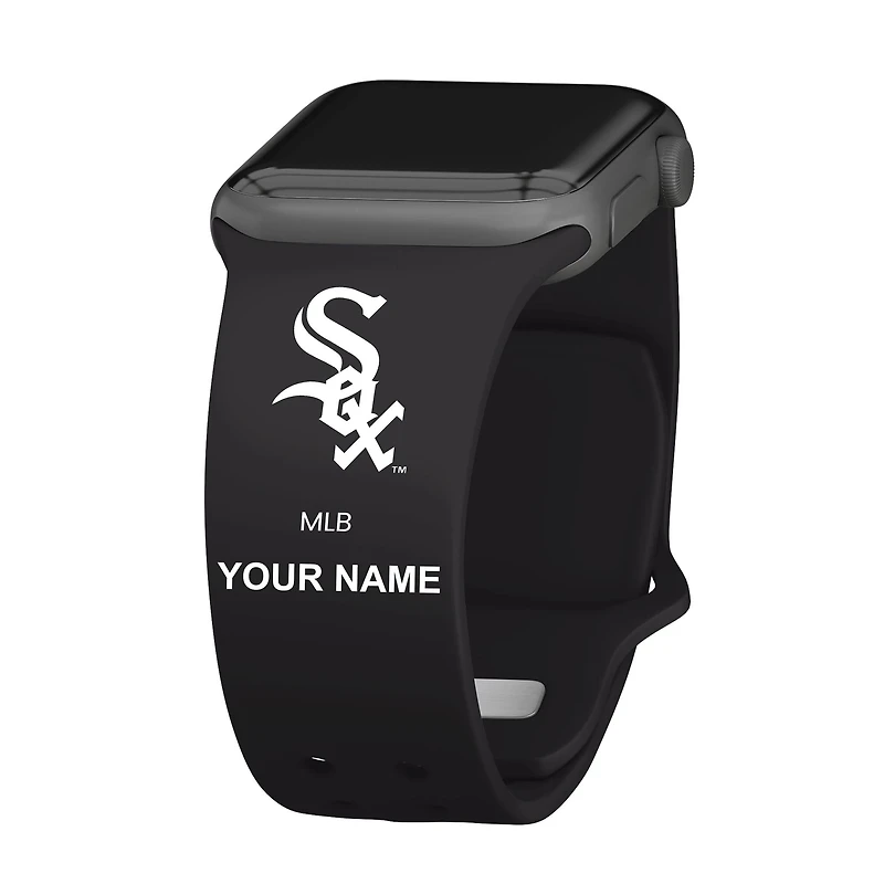 Black Chicago White Sox Personalized Silicone Apple Watch Band