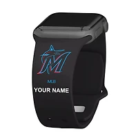 Black Miami Marlins Personalized Silicone Apple Watch Band