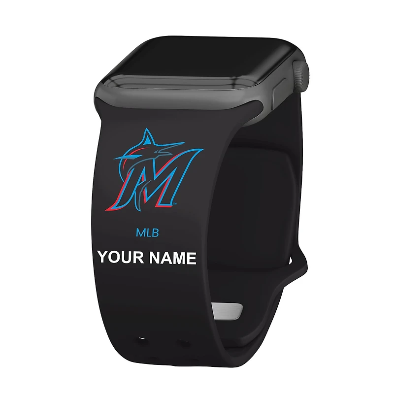 Black Miami Marlins Personalized Silicone Apple Watch Band