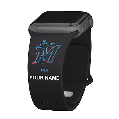 Black Miami Marlins Personalized Silicone Apple Watch Band