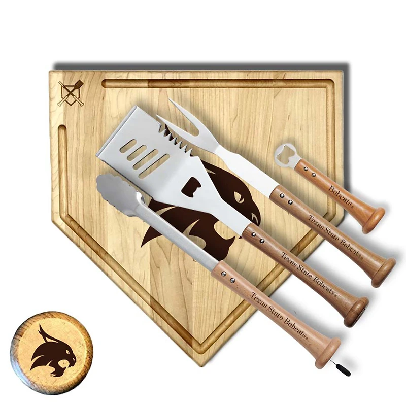 Baseball BBQ  Texas State Bobcats 17" Trough Grand Slam Combo Set
