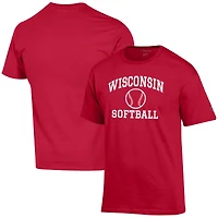 Men's Champion  Red Wisconsin Badgers Softball Icon T-Shirt