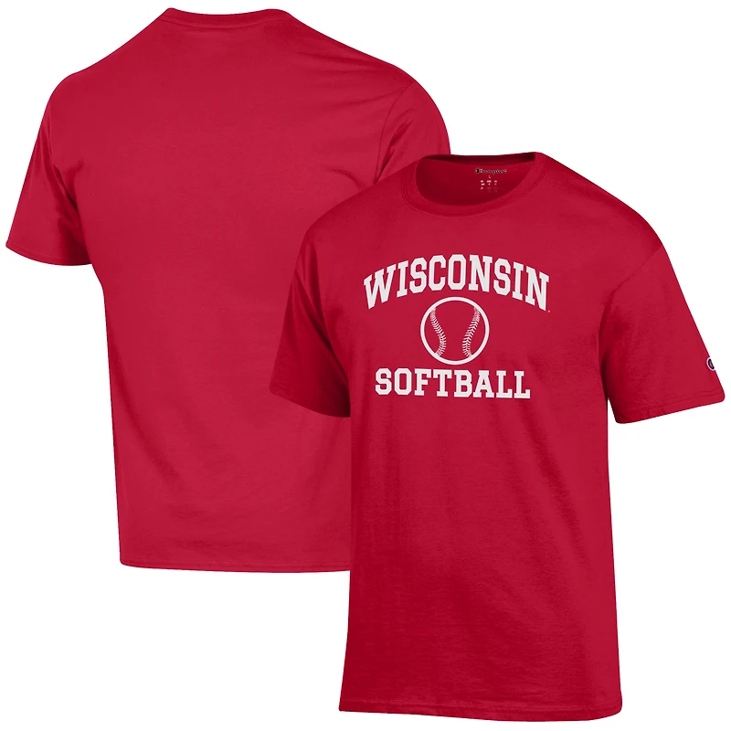 Men's Champion  Red Wisconsin Badgers Softball Icon T-Shirt