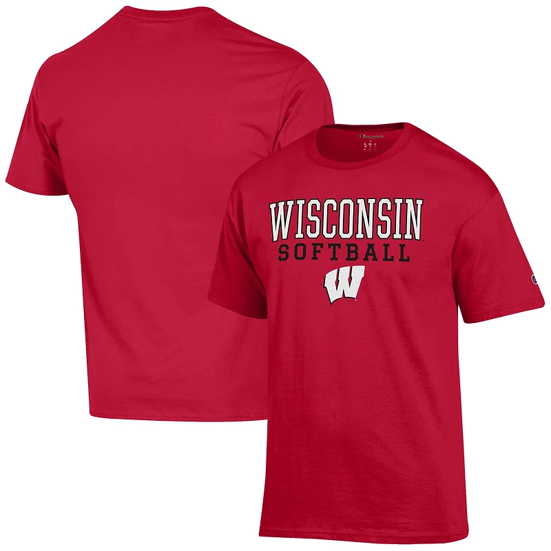 Men's Champion  Red Wisconsin Badgers Softball Stack T-Shirt
