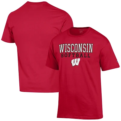Men's Champion  Red Wisconsin Badgers Softball Stack T-Shirt