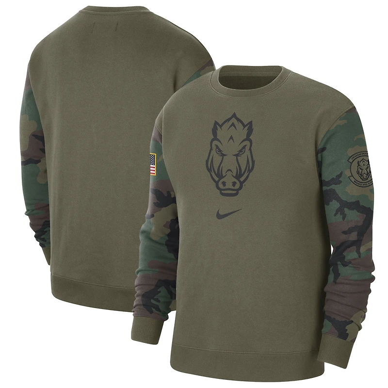 Men's Nike  Olive Arkansas Razorbacks Military Pack Club Pullover Sweatshirt