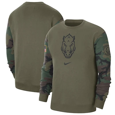 Men's Nike  Olive Arkansas Razorbacks Military Pack Club Pullover Sweatshirt