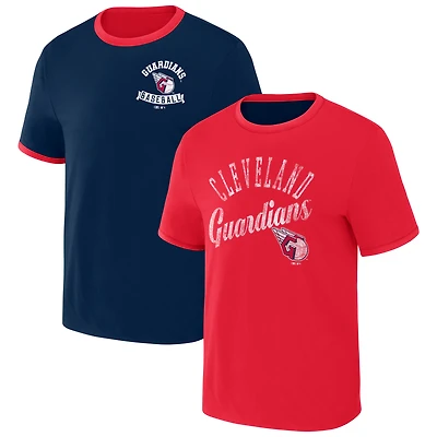 Men's Darius Rucker Collection by Fanatics Navy/Red Cleveland Guardians Two-Way Ringer Reversible T-Shirt