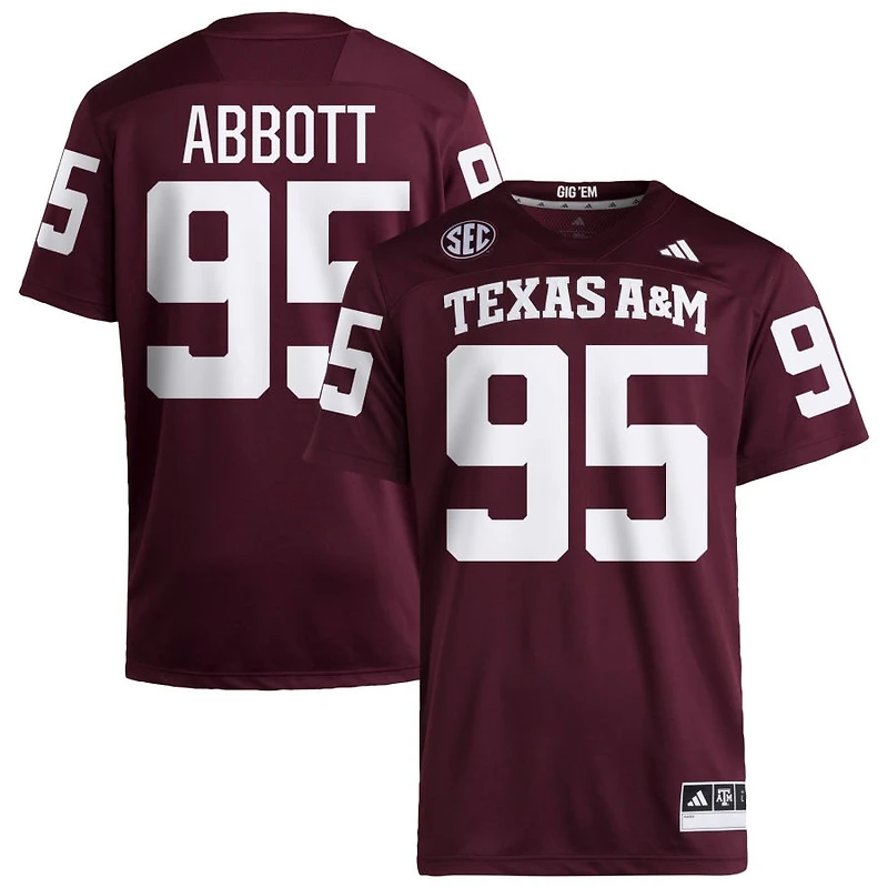 Alex Abbott Men's adidas Maroon Texas A&M Aggies NIL Pick-A-Player Home Premier Football Jersey