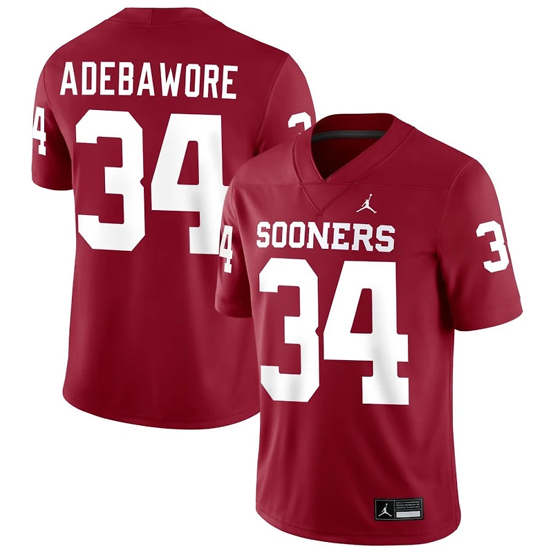 Adepoju Adebawore Men's Jordan Brand Crimson Oklahoma Sooners NIL Pick-A-Player Football Replica Jersey