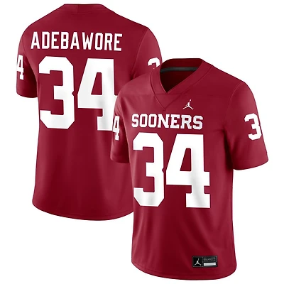 Adepoju Adebawore Men's Jordan Brand Crimson Oklahoma Sooners NIL Pick-A-Player Football Replica Jersey