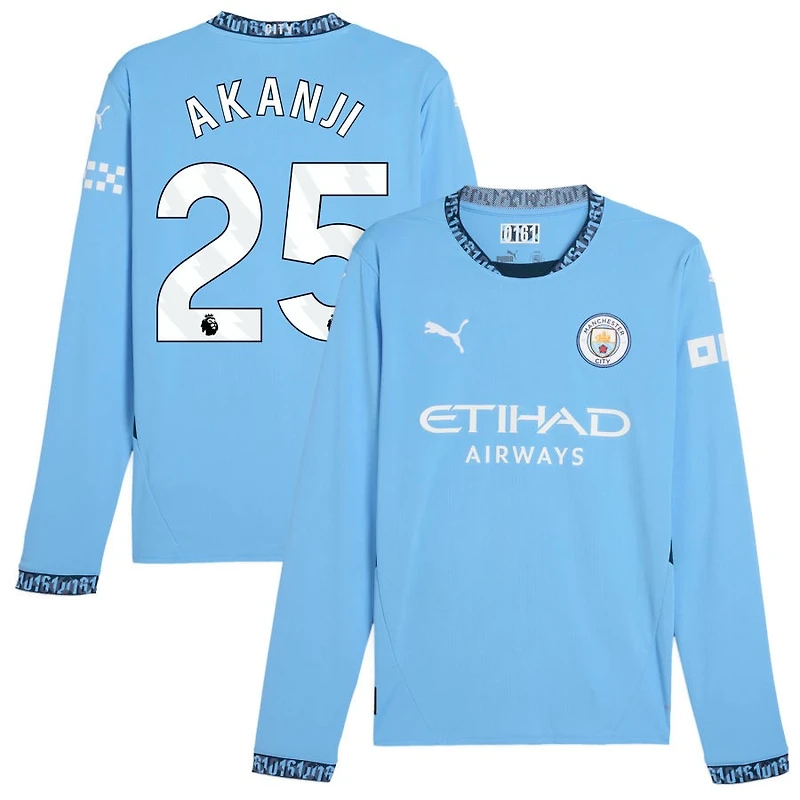 Manuel Akanji Men's Puma Light Blue Manchester City 2024/25 Home Replica Long Sleeve Custom Jersey