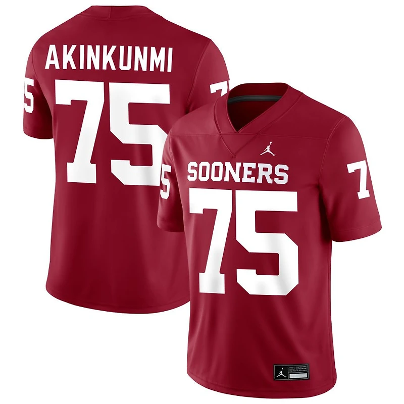 Daniel Akinkunmi Men's Jordan Brand Crimson Oklahoma Sooners NIL Pick-A-Player Football Replica Jersey