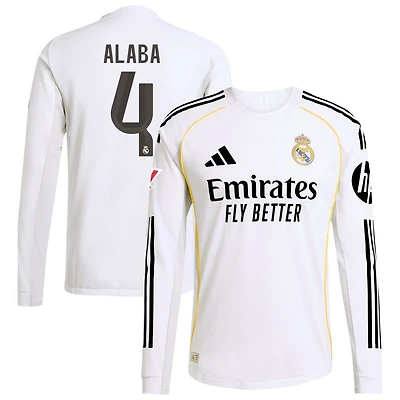 David Alaba Men's adidas White Real Madrid 2025/26 Home Authentic Long Sleeve Custom Jersey