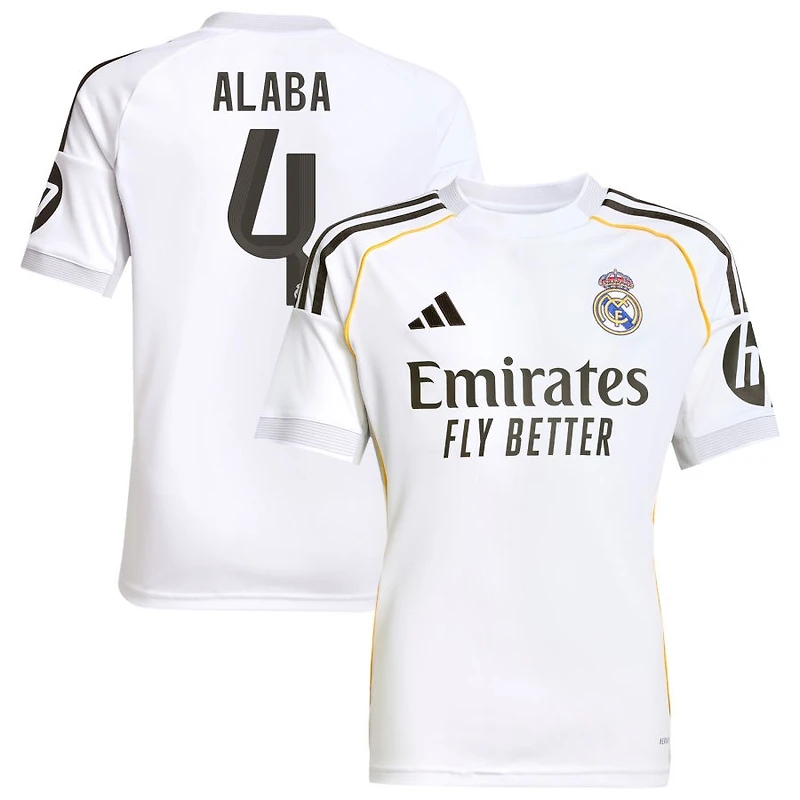David Alaba Youth adidas White Real Madrid 2025/26 Home Replica Custom Jersey