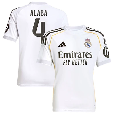 David Alaba Youth adidas White Real Madrid 2025/26 Home Replica Custom Jersey