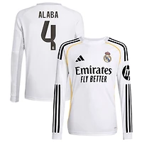 David Alaba Youth adidas White Real Madrid 2025/26 Home Replica Long Sleeve Custom Jersey
