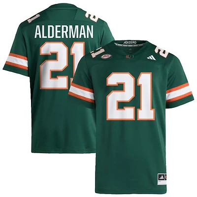 Jaylin Alderman Men's adidas  Green Miami Hurricanes NIL Pick-A-Player Alternate Premier Football Jersey
