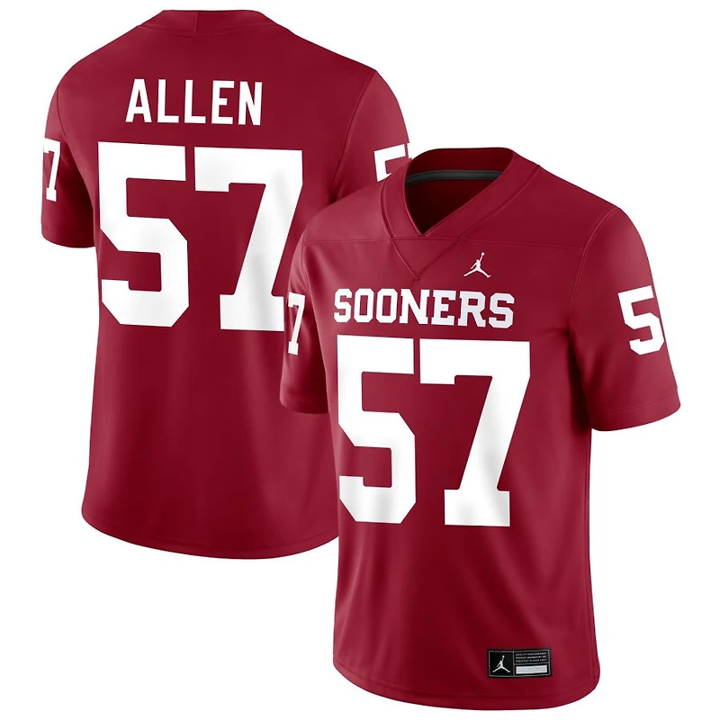 Gunnar Allen Men's Jordan Brand Crimson Oklahoma Sooners NIL Pick-A-Player Football Replica Jersey