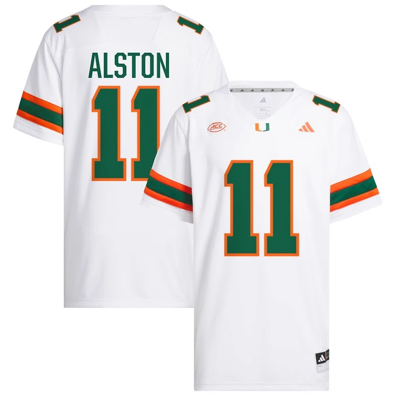 Elijah Alston Men's adidas  White Miami Hurricanes NIL Pick-A-Player White Premier Football Jersey