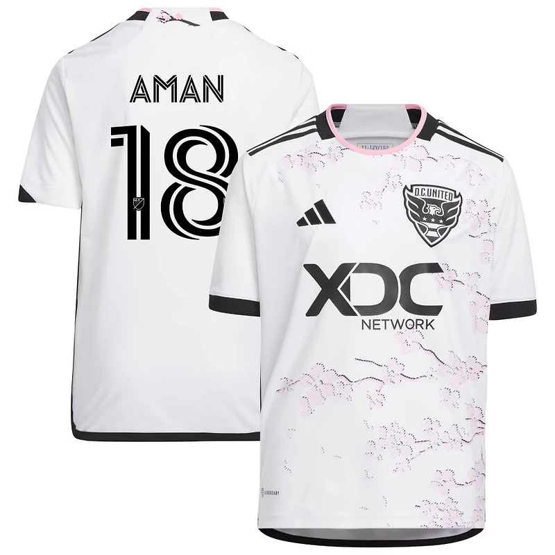 Richie Aman Youth adidas White D.C. United 2023 The Cherry Blossom Kit Replica Custom Jersey