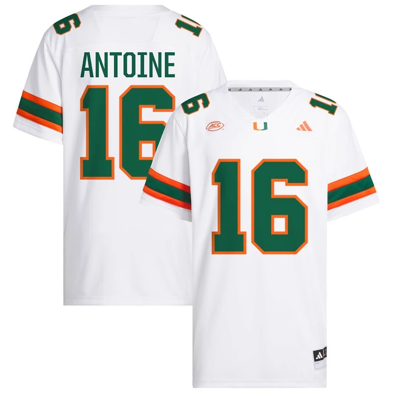 Jaboree Antoine Men's adidas  White Miami Hurricanes NIL Pick-A-Player White Premier Football Jersey